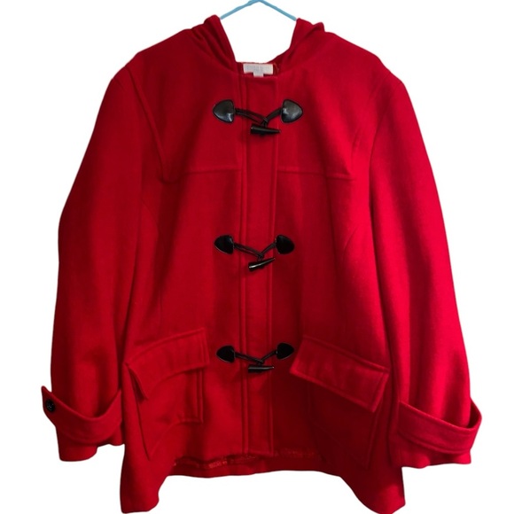 charter club red wool hooded duffle coat  withh toggle buttons - Picture 1 of 10